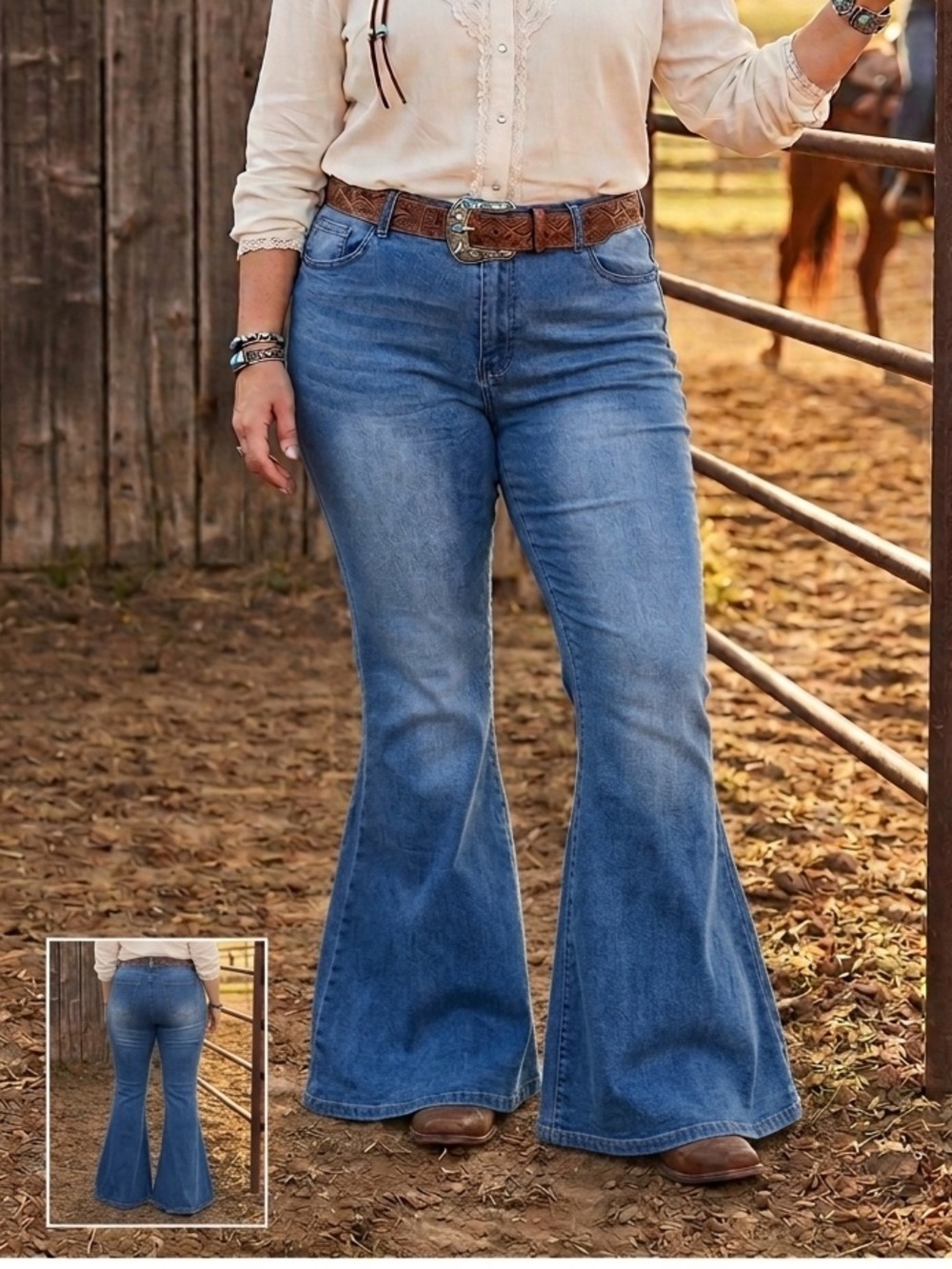 Blank Paige 15” Bell Bottom High Waist Stretch Jeans Large Boho Coachella